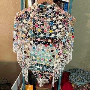 Vintage Beaded Colorful Crochet Shawl